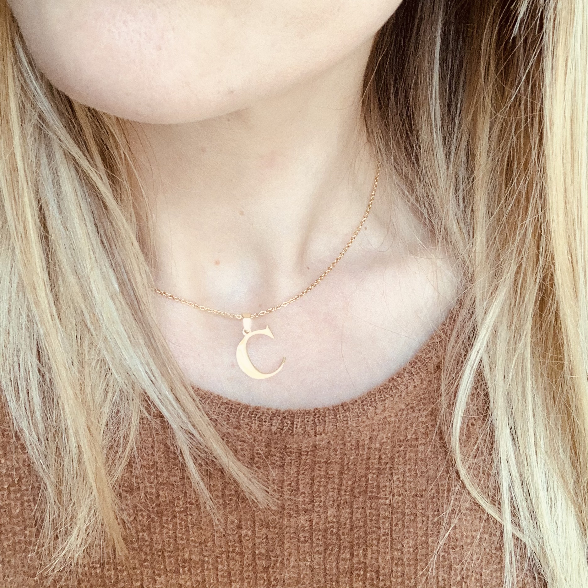 Collier Pendentif Initiale En Acier Inoxydable - Lettre De A à Z, Chaîne Minimaliste - Doré, Pour Femme Ou Fille
