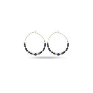 Boucles d’oreilles en acier inoxydable, créoles très fines et petites perles de pierres naturelles de Lapi lazulide couleur bleu roi