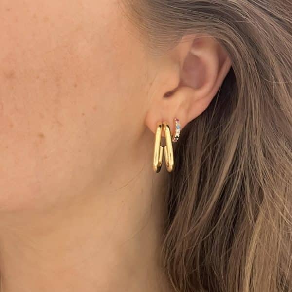 Boucles d’oreilles en acier inoxydable, créoles doubles de forme rectangulaire aux coins arrondis