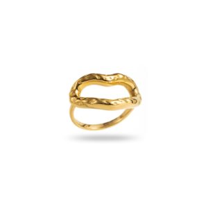 Bague coeur martelé en acier inoxydable or – Bijou femme Bague épaisse avec coeur martelé montée sur un anneau fabriquée en acier inoxydable de couleur dorée