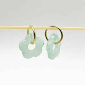 Boucles d’oreilles créoles fleurs vert – Bijou en acier inoxydable