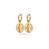 Boucles d’oreilles Mini créoles MADONE – Bijou de type mini hoop en acier inoxydable de couleur dorée Baby Hoops en acier inoxydable, créoles et pendentif breloque représentant une madone