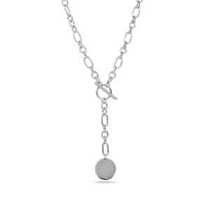 Collier en acier inoxydable à maillons xxl de couleur argentée avec médaille et fermoir cabillot - Bijou en acier inoxydable