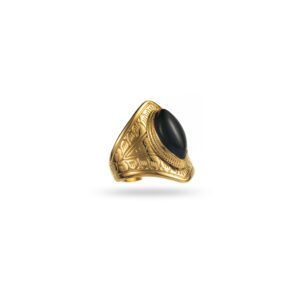 Bague ASTEQUE – Bague large type chevalière avec GOUTTE en pierre naturelle – Bijou doré en acier inoxydable avec onyx