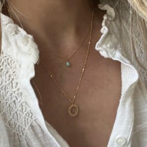 Bijou créateur en acier inoxydable,, collier double rang avec pierre naturelle