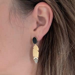 Boucles d'oreilles en forme de jolies plumes dorée acier inoxydable