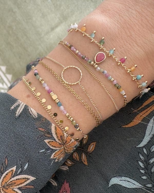 Bracelet en acier inoxydable avec pampilles pierres naturelles – Bijou en acier inoxydable doré accumulation