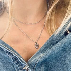 Collier double rang grain de café acier inoxydable argent