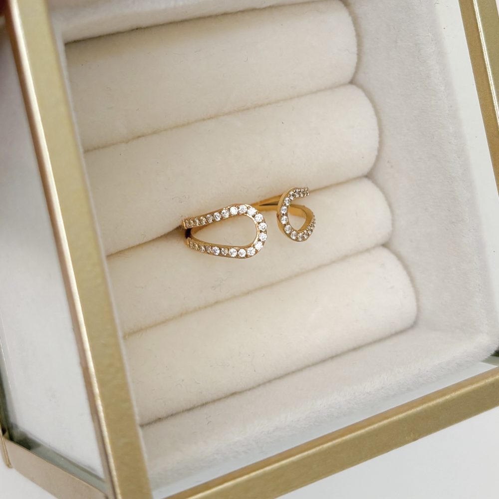 Bagues D'amour Femme En Acier Inoxydable Plaqué Or 18K - Zircon Cubique - Cadeau Saint-Valentin, Anniversaire, Fiançailles