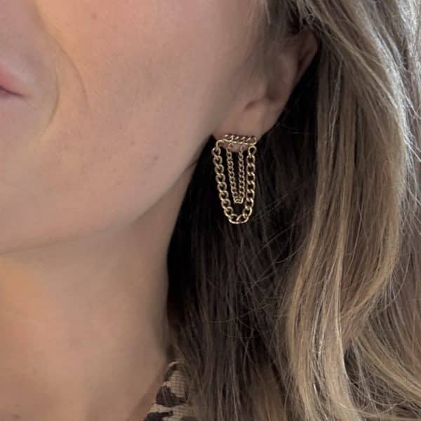 Magnifique boucles d’oreilles à la fois imposantes et légères, joliment pendantes, composées de chaines à maillon