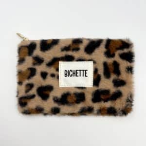 Pochette à message BICHETTE à fermeture éclair en fausse fourrure et à imprimé léopard