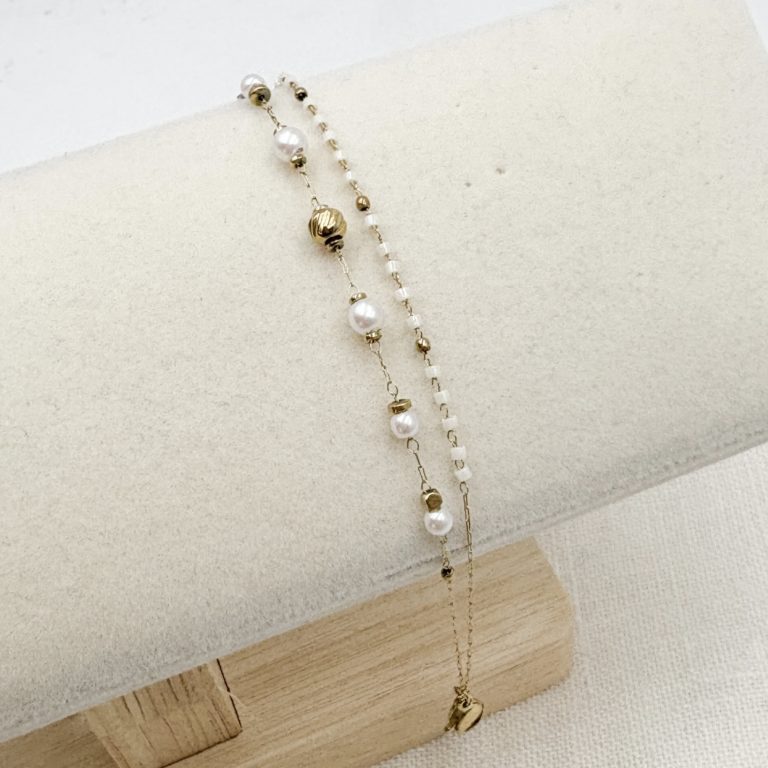 Bracelet Fille Ajustable Perles Multicolores Acier Inoxydable Doré - Neuf Sans Emballage
