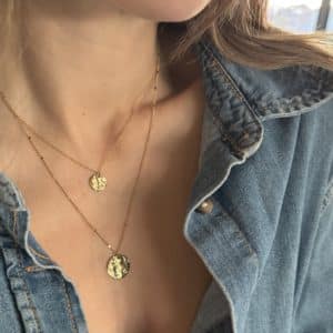 Bijou créateur en acier inoxydable collier pampille martelée