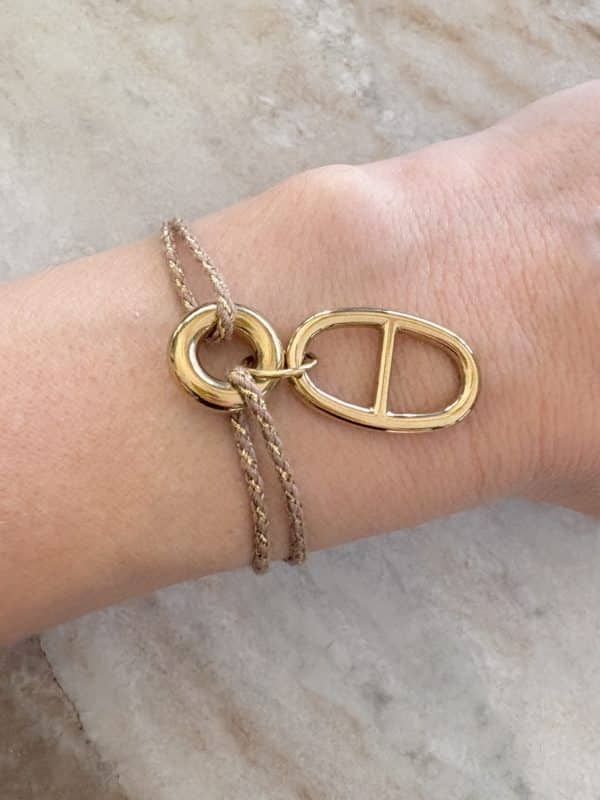 Bracelet cordon avec breloque grain de café – Bijou en acier inoxydable