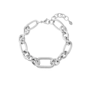 Bracelet grosse maille en acier inoxydable argent