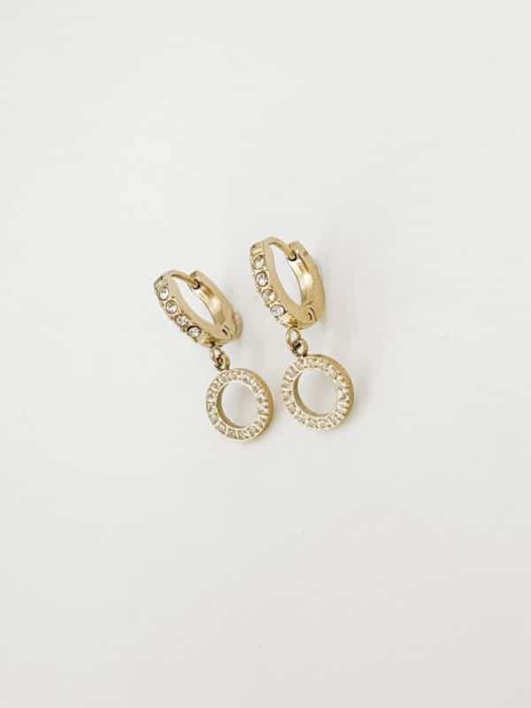 Baby Hoops en acier inoxydable, créoles et petit pendentif breloque ronde sertie de strass blancs  bijou