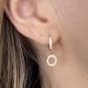 Baby Hoops en acier inoxydable, créoles et petit pendentif breloque ronde sertie de strass blancs 