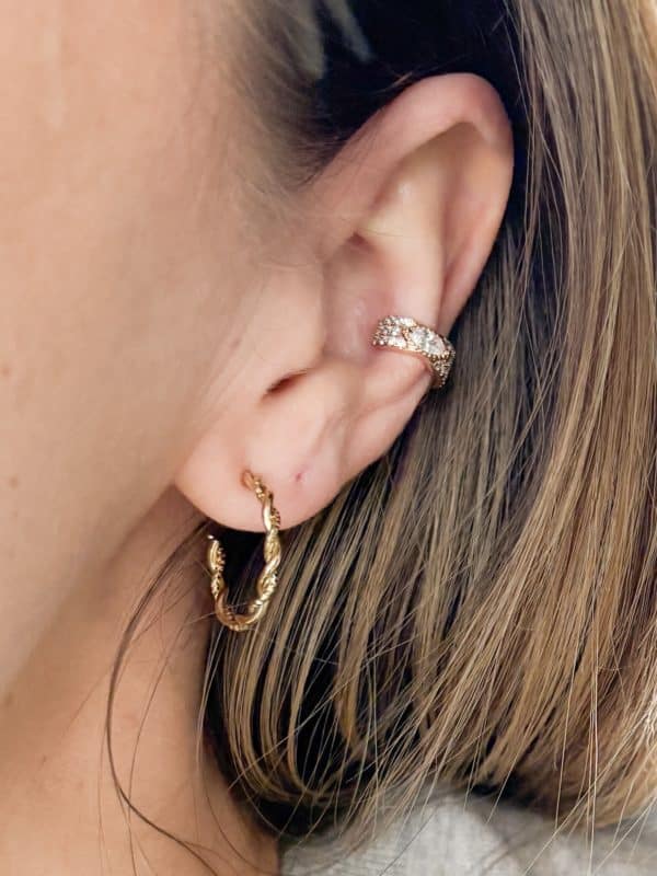 Bague d’oreille – Earcuff plaqué or avec petits strass incrustés