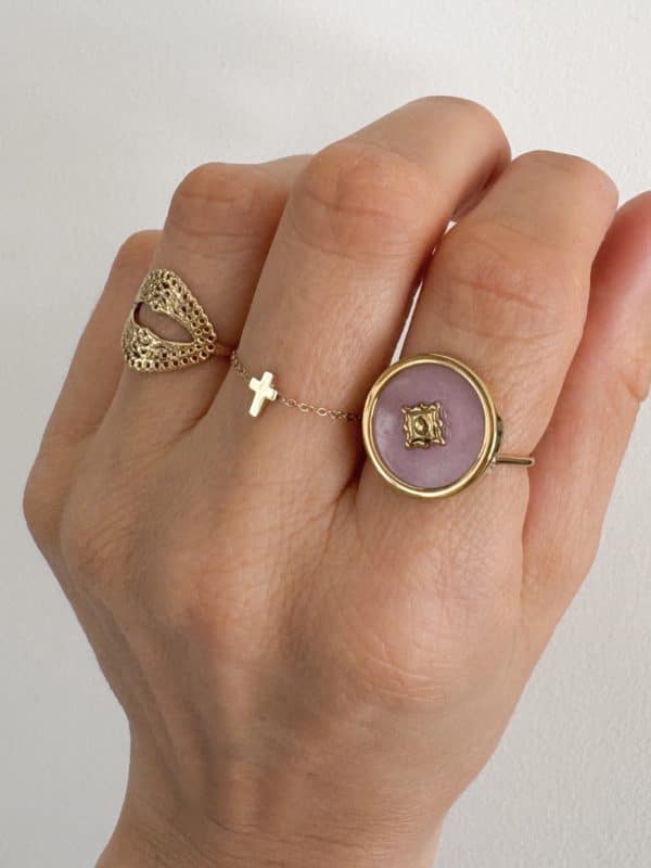 Bague en acier inoxydable et pierre naturelle rose pâle - Bijou en acier inoxydable