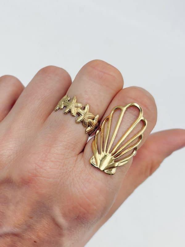 Bague très large en forme de coquillage – Bijou doré en acier inoxydable