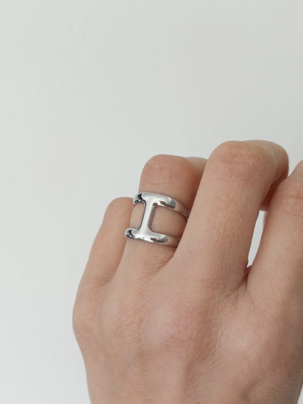 Bague large en acier inoxydable argent