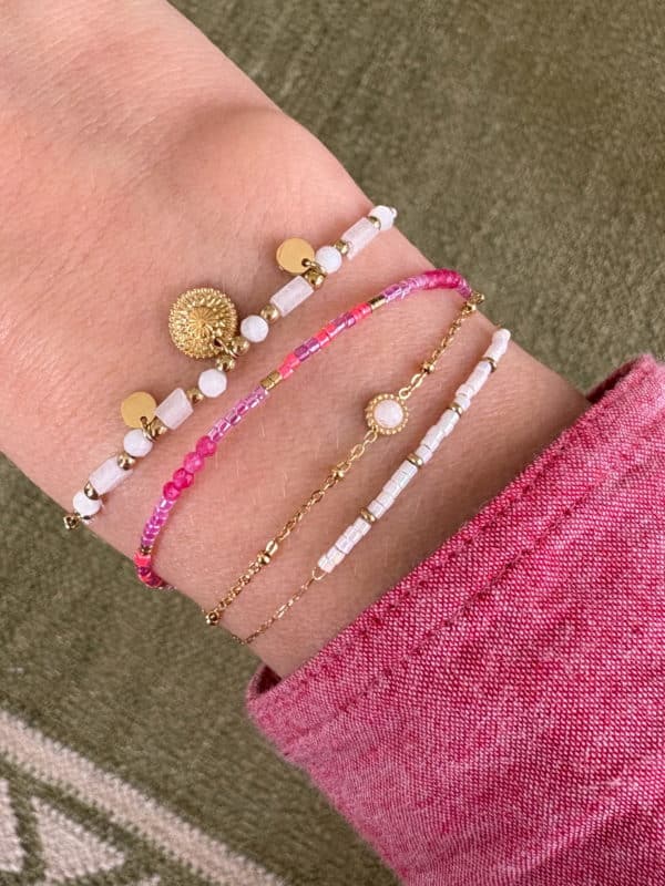 Bracelet deux rangs avec pierre naturelle et petites perles de rocaille