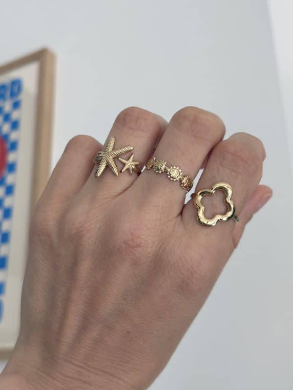 Bague fine en acier inoxydable or composées de deux étoiles de mer – Bijou en acier inoxydable