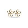 Boucles d’oreilles en acier inoxydable de couleur or, composées de deux puces d’oreilles travaillées, à la fois chic et vintage, en forme de fleurs et dotées de petites perles d'eau douce en leur centre