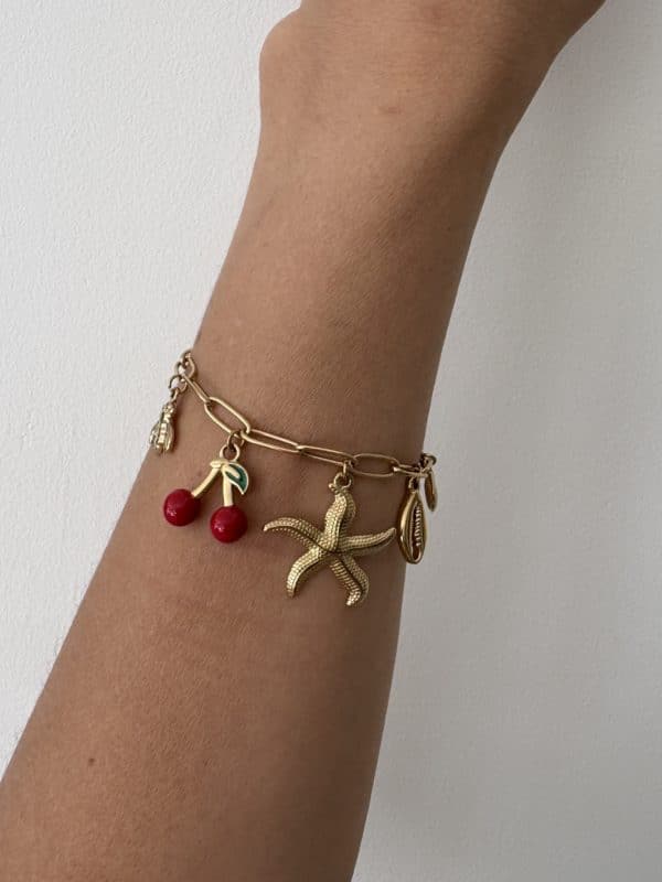 Bracelet à Mailles XXL et Pampilles en Acier Inoxydable bijou cerise