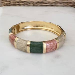 Bracelet jonc doré et couleurs pastel (rose pâle, vert d'eau et crème) – Bijou femme