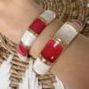Bracelet jonc doré et rouge irisé. Bijou femme