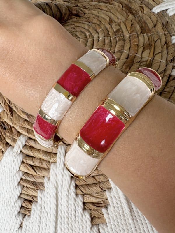 Bracelet jonc doré et rouge irisé. Bijou femme