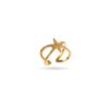 Bague large CROISÉE ajustable sertie de strass blancs avec petite étoile sur le dessus