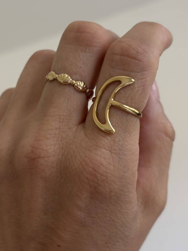 Bague lune en acier inoxydable doré