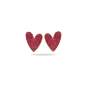 Boucles d’oreilles en acier inoxydable de couleur or, composées de deux puces d’oreilles de couleur rouge à la fois chic et vintage, en forme de coeurs