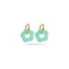 Boucles d’oreilles avec créoles en acier inoxydable doré et petites fleurs en acétate de couleur bleu turquoise