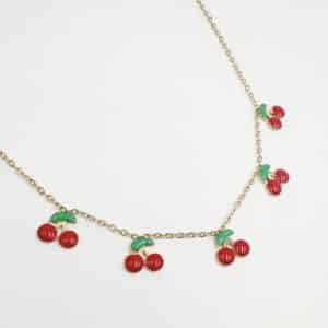Bracelet très fin avec petites cerises émaillées en acier inoxydable doré