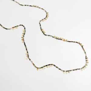 Collier de perles de pierres naturelles acier inoxydable doré