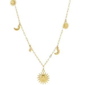 Collier sautoir lune étoile soleil bijou en acier