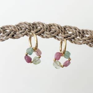 Boucles d'oreilles mini créoles en acier inoxydable et pierres naturelles de tourmaline de couleur vert émeraude