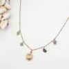 Collier en acier inoxydable et pierres naturelles de tourmaline de couleur multicolore - Pendentif soleil souriant