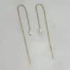 Boucles d'oreilles chaines pendantes avec pendentif lune en pierre naturelle de nacre - Bijou en acier inoxydable doré