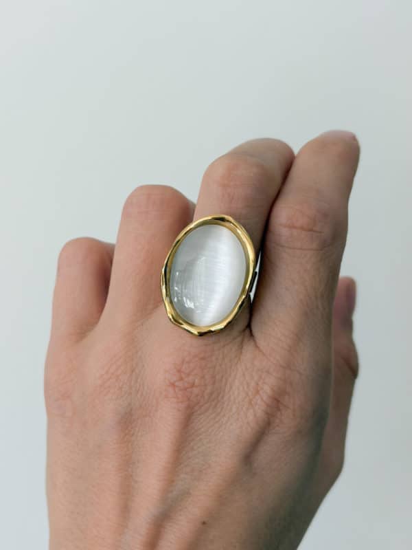 Bague large avec pierre naturelle de nacre