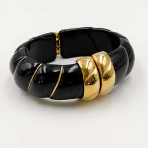 Bracelet torsadé de type jonc, manchette, en acier inoxydable et acétate de couleur Noire