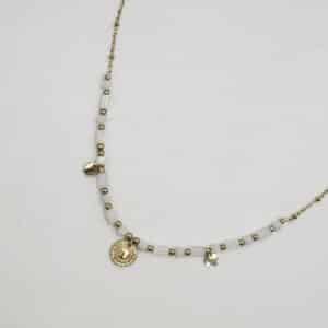 Collier très fin en acier inoxydable doré avec petit soleil, pierres naturelles et pampilles en acier inoxydabl