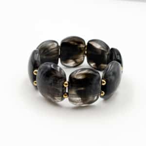 Bracelet manchette monté sur élastique ultra tendance en perles couleur gris bleuté et perles d’acier inoxydable