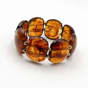 Bracelet manchette ultra tendance en perles couleur ambre et perles d'acier inoxydable