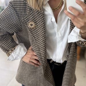 Veste oversize à imprimé pied de poule avec doublure léopard
