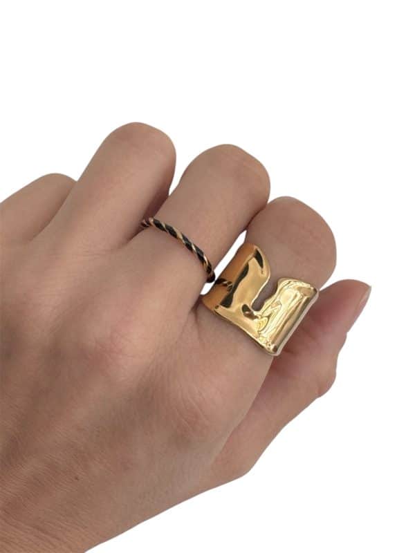 Bague jonc large composée d'acier inoxydable doré