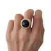 Bague large avec pierre naturelle DE NACRE GRIS TRÈS FONCÉ, NOIRE – Bijou doré en acier inoxydable